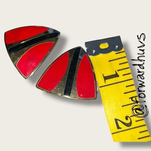Bundle Sale 3 for $15 | Vintage 1980s Red, Black & Gold Tone Geometric Earrings - Picture 6 of 8